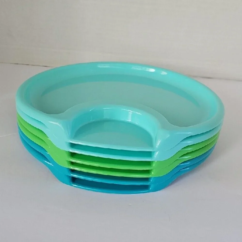 Set of 6 Pampered Chef Party Outdoor Picnic Plastic Plates #2823 Blue / Green
